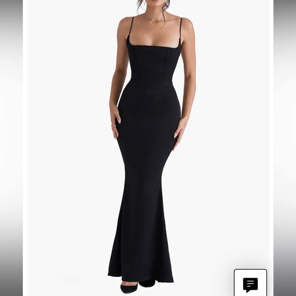 HOUSE OF CB Olivette Black Satin Corset Maxi Dress